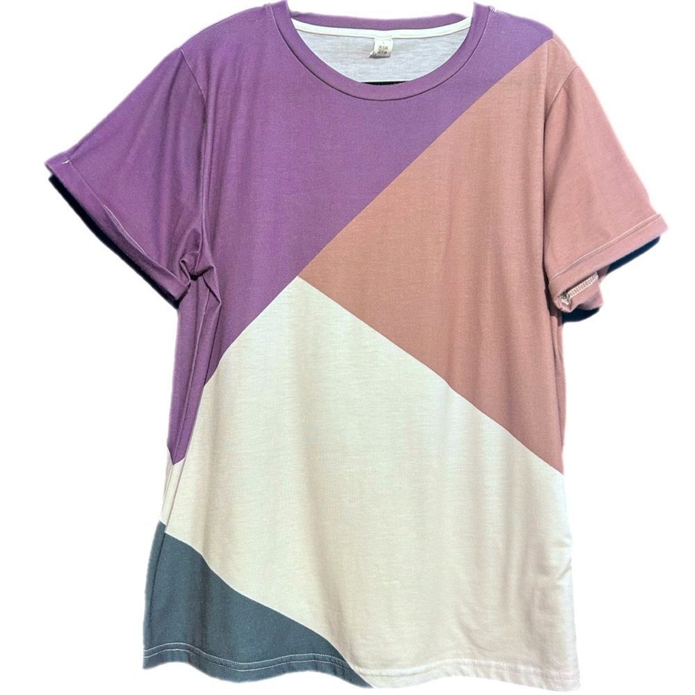 Pixie Lady Women’s Large Color Block Purple, Brown, White, & Grey Shirt